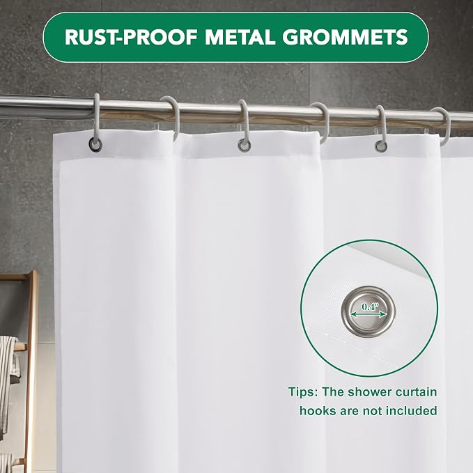 Biscaynebay Fabric Shower Curtain Liner 72x72 Inch-4 Packs White Water Resistant Bathroom Curtains-Hotel Soild Polyester Shower Liners Washable with Magnets