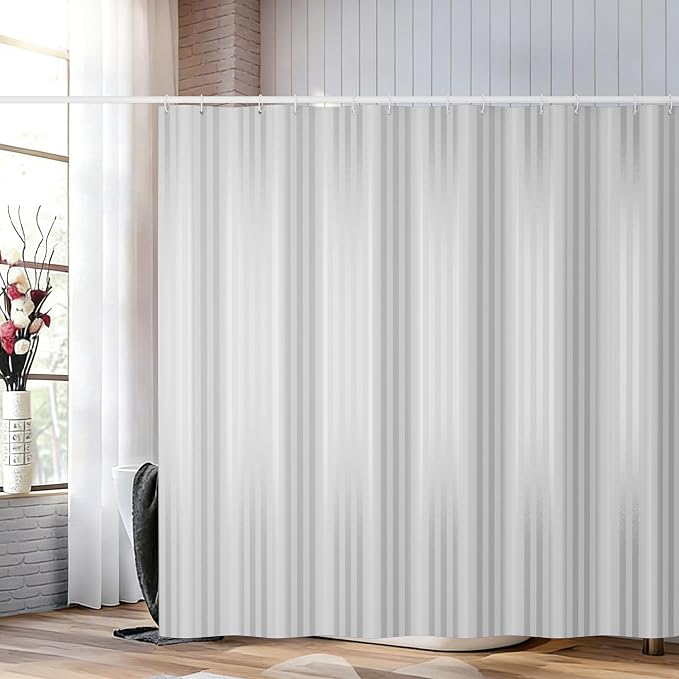 Gray Striped Shower Curtain - Water-Resistant Easy-Clean Fabric (72x72 Inches), Modern Minimalist Bathroom Decor