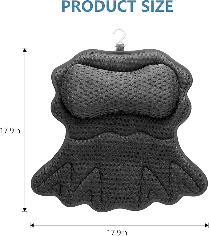 SetSail Bath Pillow, Bath Pillows for Tub Neck and Back Support, Black | Soft 4D Breathable Air Mesh Ergonomic Bathtub Pillow with 6 Strong Suction Cups and Hook Luxury Bathroom Accessories