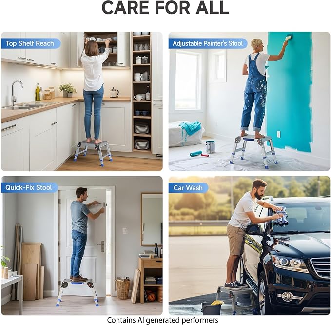 Folding Step Stool for Adults, Portable Aluminum Work Platform 440lb | 12"-15.7" Adjustable Height, 12" x 16.5" Wide Platform for Garage, Painting, Reach High Shelves, Gardening, Car Wash