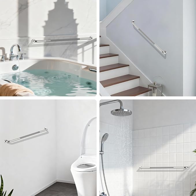 ZUEXT 48 Inch Brushed Nickel Anti Slip Shower Grab Bar with Knurled Grip | Extra Long Handicap Grab Bar for Wall, Stainless Steel Bathroom Handrail, Safety Support Bar for Seniors Elderly, 1.25" Dia