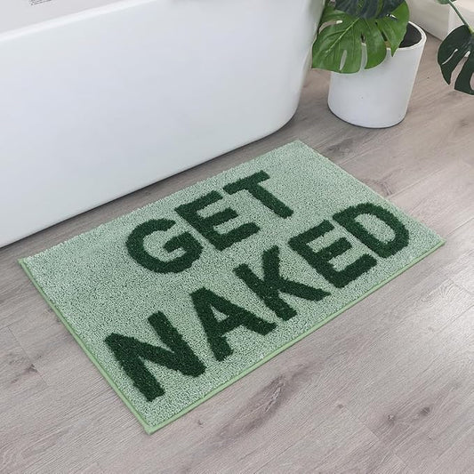 Zeeinx Get Naked Bath Mat Cute Bathroom Rugs Sage Green Bath Mat 20”x32” | Non Slip Absorbent Microfiber Machine Washable Sage Green Bathroom Rugs for Tub and Shower Funny Apartment Decor