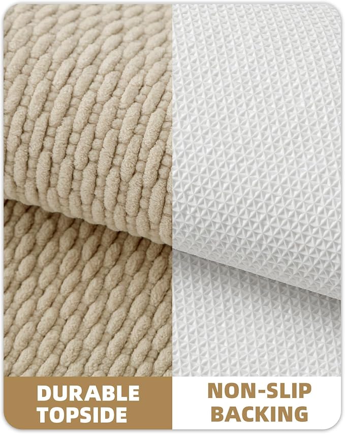Color&Geometry 17"x29" Chenille Boho Bathroom Rug with Rubber Backing,Khaki | Non Slip Absorbent Bath Mats for Bathroom Floor, Tub and Shower, Thin Fit Under Door, Washable Quick Dry