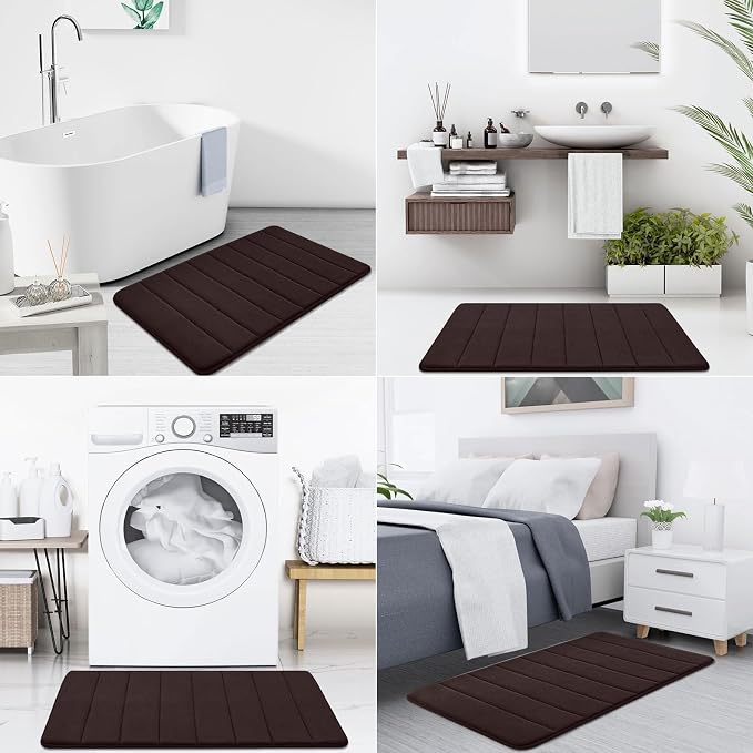 Buganda Memory Foam Bath Mat 70 x 24, Ultra Soft Absorbent Bathroom Rugs | Brown, Machine Washable Quick Dry Bath Mats for Bathroom Floor, Shower and Tub, Home Decor Accessories