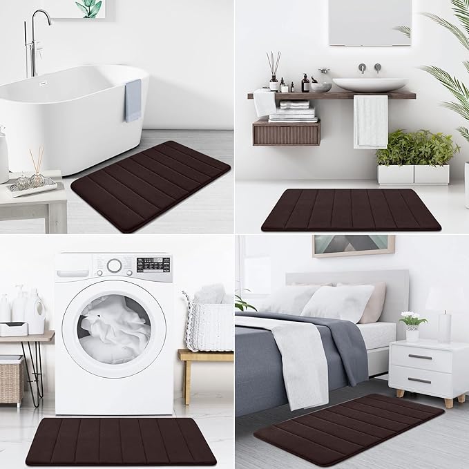 Buganda Memory Foam Bath Mat 60 x 24, Ultra Soft Absorbent Bathroom Rugs | Brown, Machine Washable Quick Dry Bath Mats for Bathroom Floor, Shower and Tub, Home Decor Accessories