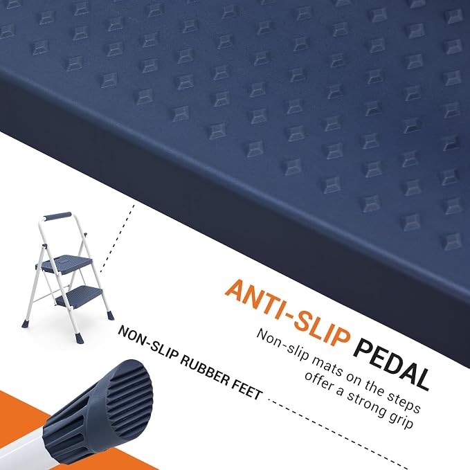 Sweetcrispy 2 Step Ladder, 800lbs Folding Sturdy Step Stool | Portable Stepping Stool with Wide Anti-Silp Pedal & Cushioned Handle, for Home Kitchen and Outdoor - Blue