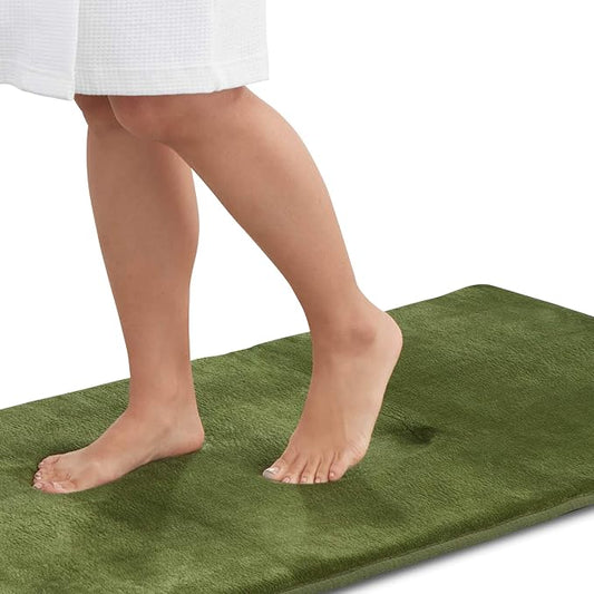 Memory Foam Bath Mat Non Slip Absorbent Super Cozy Velvet Bathroom Rug Carpet (22 inches X 36 inches, Green)