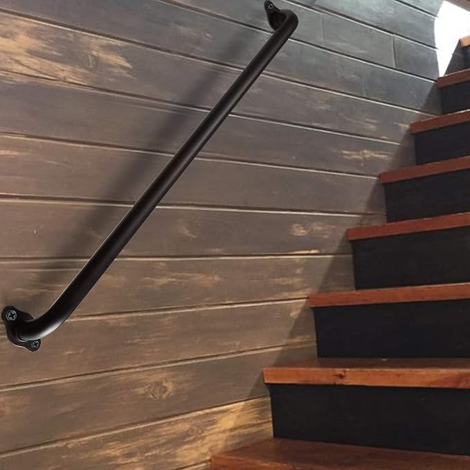36 Inch Black Metal Stairs Railing Indoor, Industrial Pipe Staircase Handrail - Wall Mount Hand Rails for Outdoor Steps, Banister Deck Rail, Safety Grab Bar for Senior or Disabled