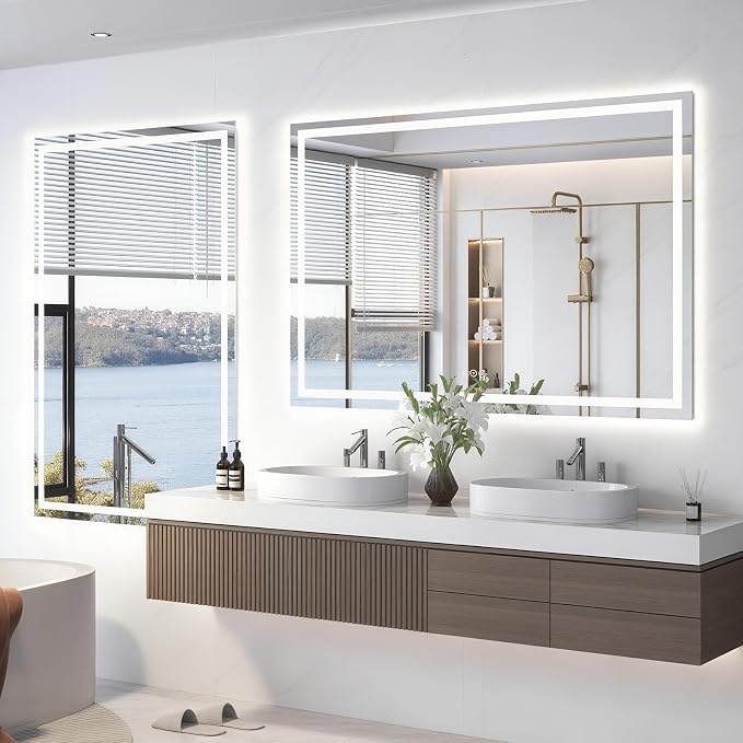 Snowdool 48 x 40 in LED Bathroom Mirror, Front and Backlit, Anti-Fog | Front and Backlit, 3 Color Temperatures, Anti-Fog, Tempered Glass