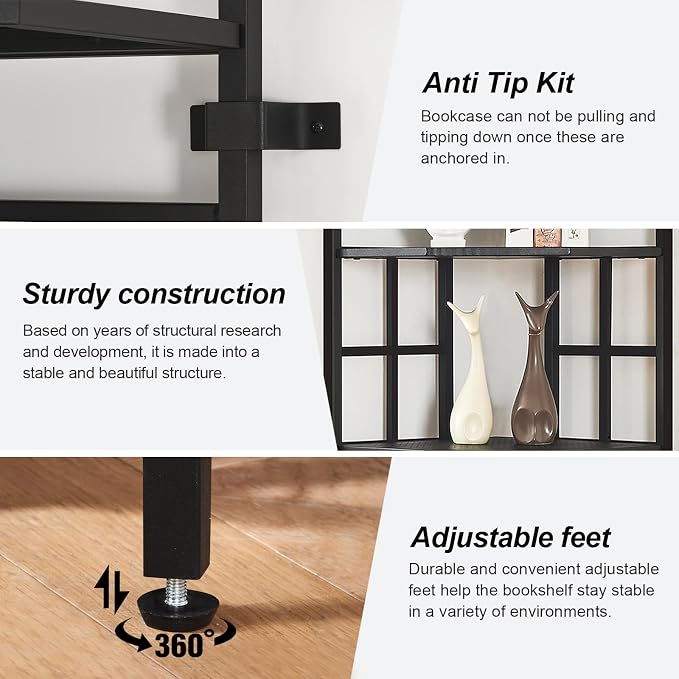 HOMISSUE Corner Shelf, 7 Tier Tall Narrow Bookshelf 82.6", Industrial Corner Bookcase with Storage for Home Office Living Room and Bedroom, Black