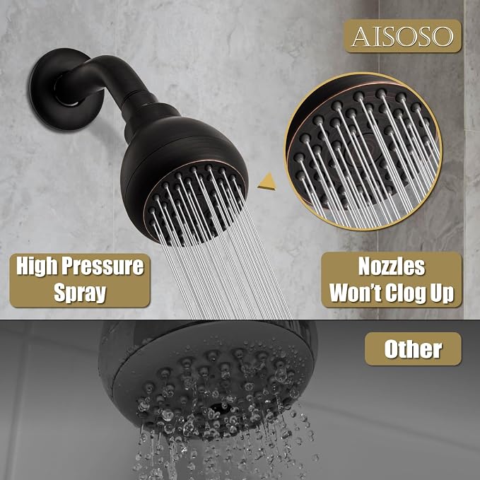 AISOSO High Pressure Shower Heads, Showerheads 3 Inches with 360 Rotation and Silicone Nozzles for Strong Spray Relaxing and Comfortable Shower, Oil Rubbed Bronze