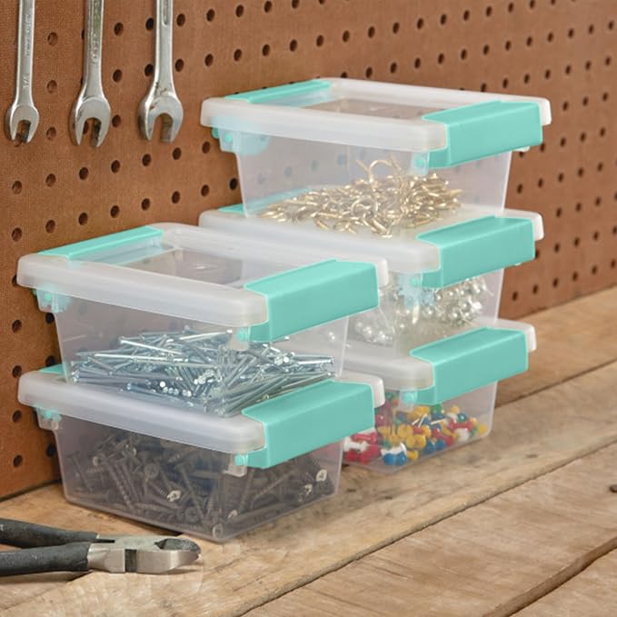 Sterilite Clip Box, Stackable Clear Plastic Bins- Mini, 24-Pack | Storage Containers with Latching Lids for Writing, Arts or Crafts Supplies - Home, Office, Classroom & Workshop Organization