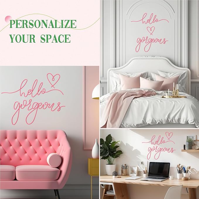 Hicarer Metal Hello Gorgeous Wall Art Minimalist Wall Decor,Pink,Classic | for Bedroom Bathroom Living Room Dressing Room Salon Vanity Office Home Decoration, Easy to Install