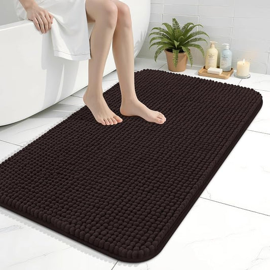 Arotive Chenille Bathroom Rugs 40x24, Soft Absorbent Bath Mat, Brown | Rubber Backing, Machine Washable Dry Bath Mats for Bathroom Floor, Tub and Shower, Home Decor Accessories