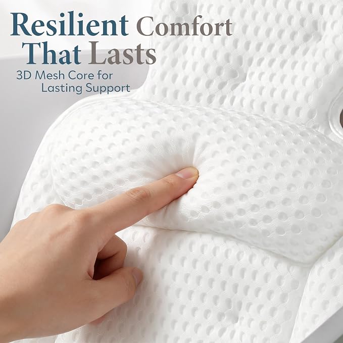 Bath Pillows for Tub, Comfortable Bathtub Cushion for Head and Neck with Soft 3D Mesh Fabric and 54 Non-Slip Suction Cups, Relaxing Tub and Shower Accessories Spa Gift Beige Extra Thick