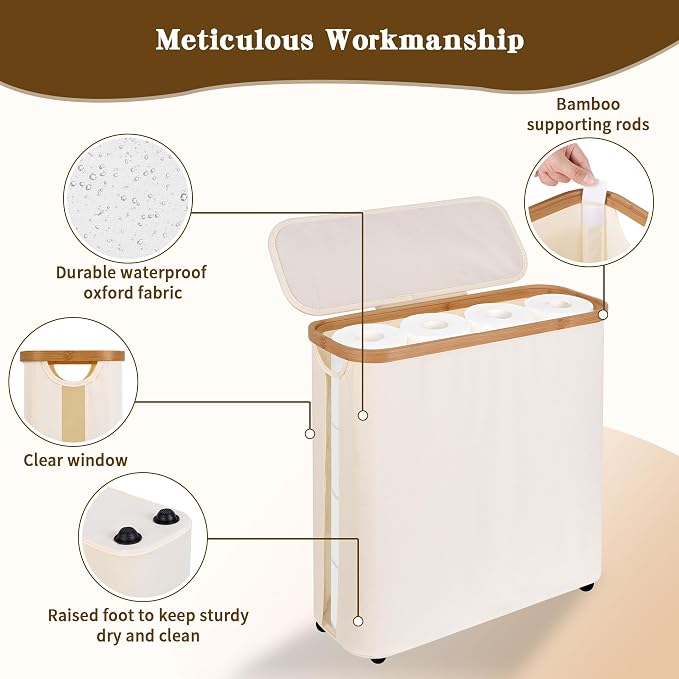 Toilet Paper Storage Basket with Lid - The Ultimate Bathroom Organizer, Free Standing Toilet Paper Holder for Up to 12 Mega Rolls, Toilet Tissue Storage Bin with Handle for RV Closet, Beige