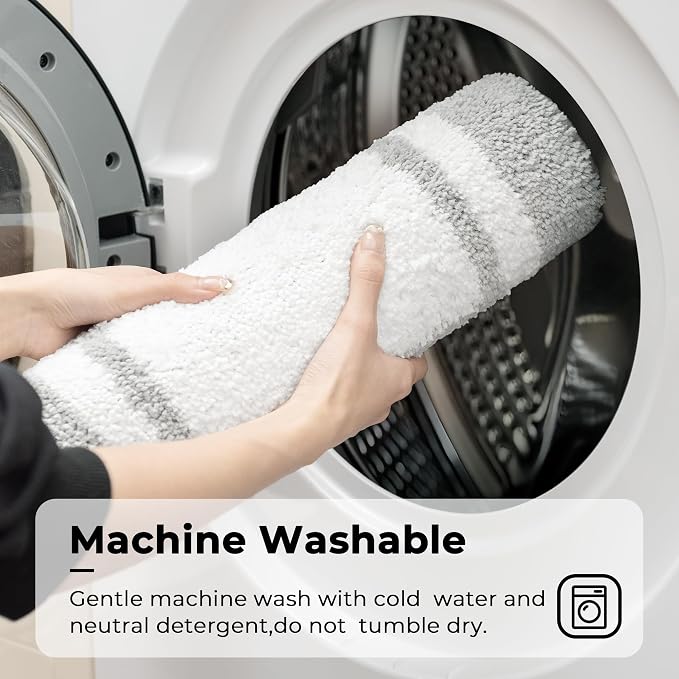 GRANNY SAYS Microfiber Bathroom Rugs Non Slip Washable, Water Absorbent Bathrooms Mats for Tub Non Slip, Soft Bath Mats for Floor & Shower, Long Bathroom Rug, 20" x 32", Grey Bath Rug