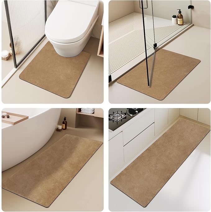 TYUU Toilet Rug, Thin Toilet Rugs U Shaped Washable Non Slip Absorbent Quick Dry Low Pile Toilet Mat, 20"x24" U Shape Camel