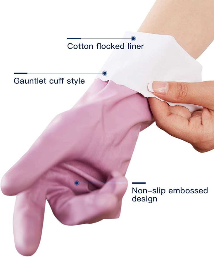 LANON wahoo Cleaning Gloves with Cotton Flocked Liner, Mauve Mist, Large | Skin-Friendly, Dish Washing, Reusable, Latex Free, DEHP-Free,Non-Slip, Dishwashing Household Kitchen Gloves