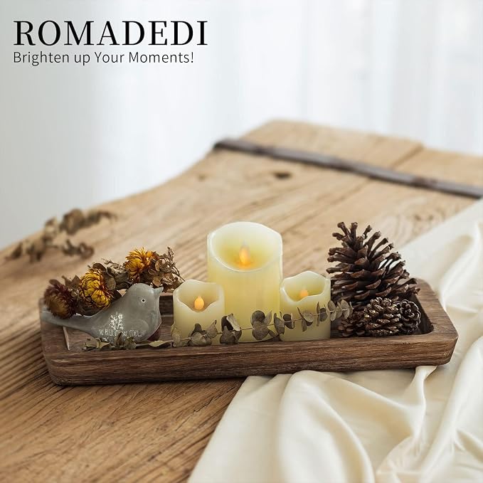 Romadedi Wooden Decorative Tray Candle Holder | Wood Long Narrow Tray, Home Decor, Small Rustic Centerpieces, For Coffee Table Dining Room Kitchen