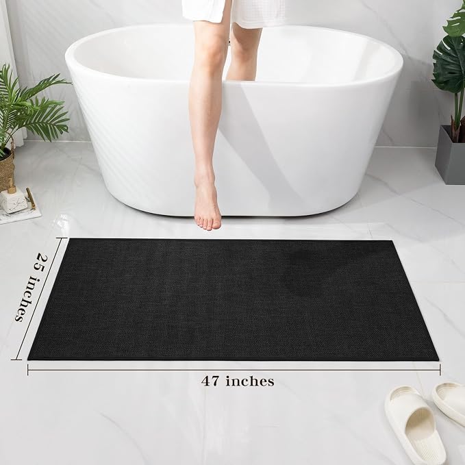 Bathroom Rugs Mat 25x47, Ultra Thin Non Slip Bath Mat Large Quick Dry Absorbent Bath Mat for Bathroom Floor, (Black, 47"x25")