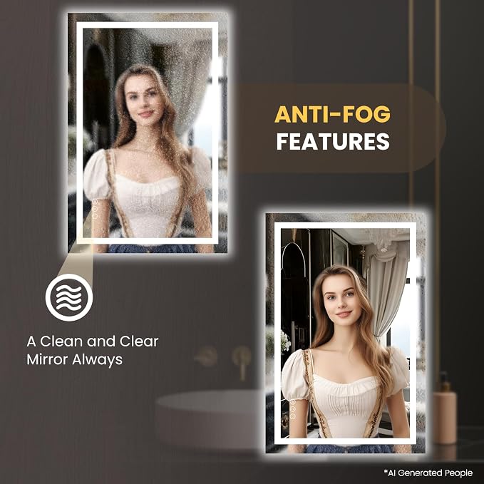 LOAAO 20"X30" LED Bathroom Mirror with Lights | Anti-Fog, Dimmable, 3 Color Temperature, Backlit + Front Lit, Memory Function, Tempered Glass, UL Listed