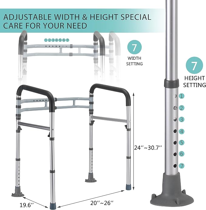 Lianjindun Toilet Safety Rails, 350 lbs, Adjustable Height & Width | Fits Most Toilets, Foldable Design, 350 Lbs Capacity, Aluminum Toilet Frame, Toilet Handles for Seniors, Disabled, Handicap