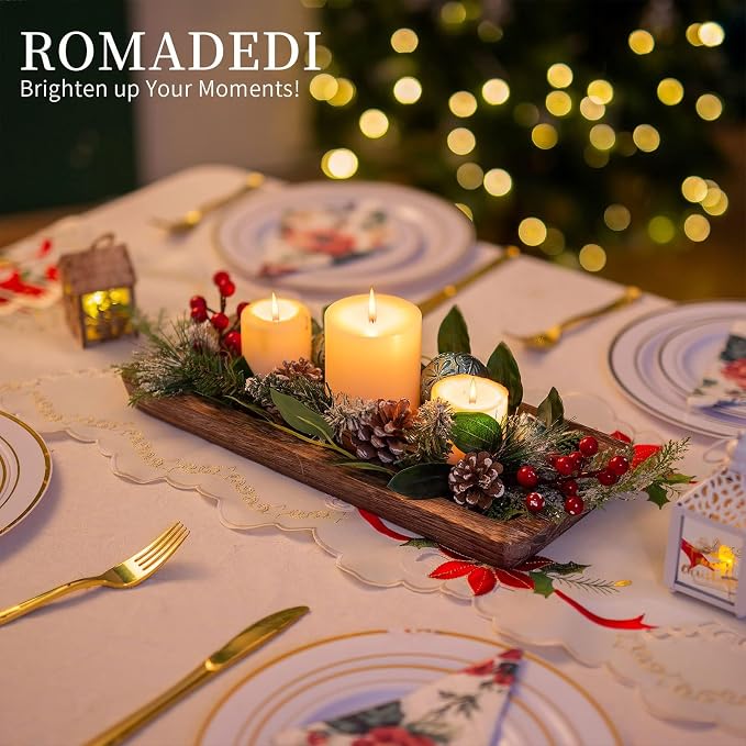 Romadedi Wooden Decorative Tray Candle Holder | Wood Long Narrow Tray, Home Decor, Small Rustic Centerpieces, For Coffee Table Dining Room Kitchen