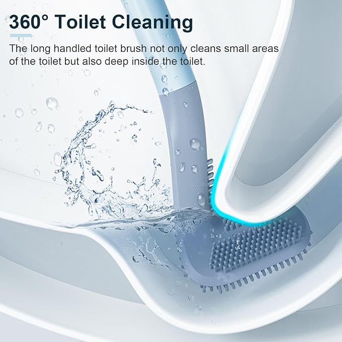 Golf Toilet Brush, Toilet Cleaning Brush, Flexible Bendable Silicone Long Handled Toilet Brush, 360° Deep Toilet Bowl Cleaning Brush,Quick Drying Toilet Brush for Bathroom with a Hook (Blue)