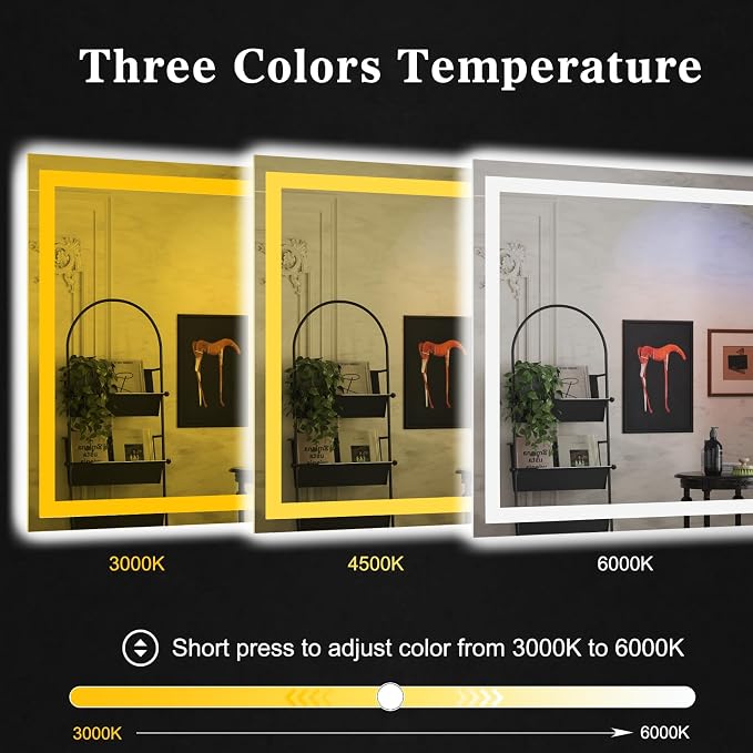 WTTY 48" x 40" LED Bathroom Mirror with Light | Anti-Fog, Dimmable, 3 Color Temperature, Memory Function, Tempered Glass, IP54 Waterproof, ETL Listed