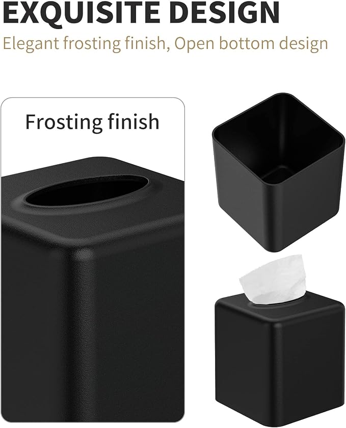 Livelab Tissue Box Cover, Square Metal Tissue Box Holder Modern Decor Facial Napkin Holder Tissue Box Dispenser for Bathroom Vanity Countertop, Living Room, Bedroom, Office - Black