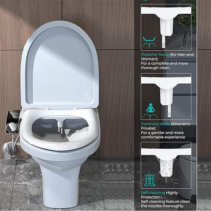 Self-Cleaning Retractable Non-Electric Dual Hidden Nozzle Bidet Attachment for Toilet Seat,Jet Spray for Toilet Bathroom Bidet Toilet Sprayer, Adjustable Water Pressure