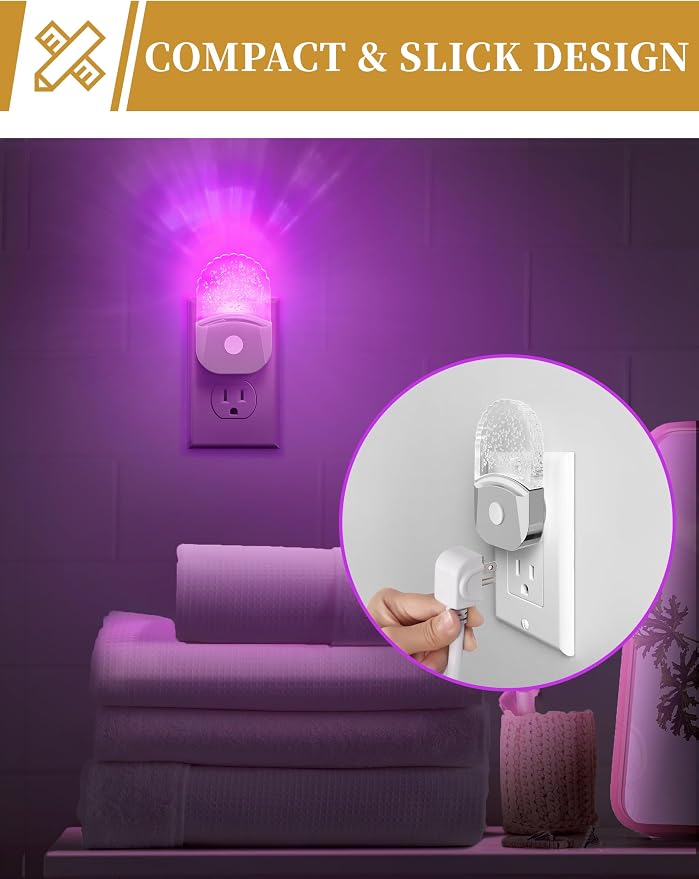 8-Color RGB Night Lights Plug Into Wall [2 Pack],Kids Night Light | Color Changing RGB LED Night Light,Dusk to Dawn Sensor,for Bathroom Decor Hallway Stairway,Chrome Cover