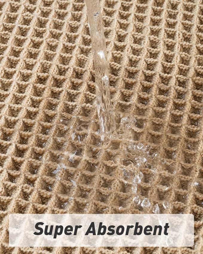 Upgraded Waffle Bath Mat Set of 2, Super Absorbent Non Slip Bath Mats for Bathroom Floor, Washable Boho Bathroom Rugs Set 2 Pieces with Tassels, Soft Bathroom Mat Set, Brown, 18" x 30" Plus 24" x 48"