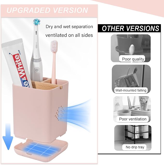 Toothbrush Holders for Bathrooms, Electric Toothbrush Holder, Pink | Toothbrush and Toothpaste Organizer for Bathroom Countertop, 3 Slot Vanity Storage