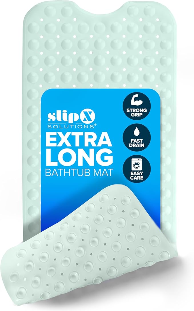 SlipX Solutions 39x16 Extra Long Non Slip Bath Mat, Tub & Shower, Seafoam | Anti Slip Mat for Elderly & Kids Bathroom, 30% More Coverage, 200 Suction Cups, Hundreds of Drain Holes