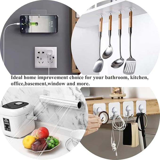 JINSHUNFA Adhesive Wall Hooks No Drill Clear Heavy Duty,13LB Sticky 8 Pack | Waterproof Transparent Sticky Hooks for Hanging,13lbs Max Load No Damage,Ideal for Towel,Coat,Bathroom,Kitchen,Home