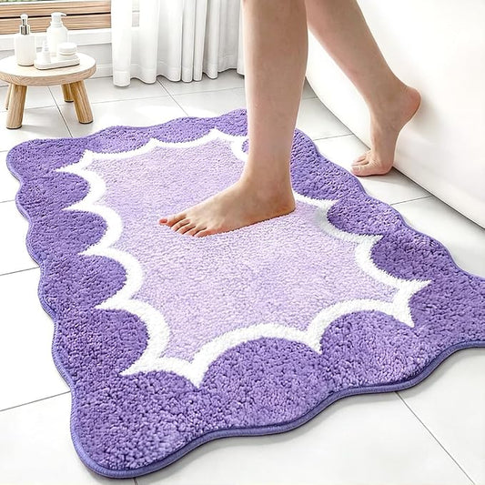 Cute Scalloped Purple Bathroom Rugs Mat,Non Slip Absorbent Quick Dry Bath Mats for Shower Room,Plush Microfiber Bath Rug for Bath Floor Washable Carpet for Shower Tub Sink Bedroom,24"x36"