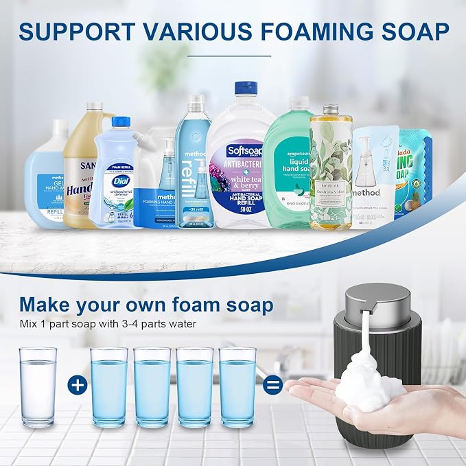 Ceramic Foaming Soap Dispenser, 12 oz Bathroom Foam Hand Soap Dispenser, Refillable Lotion Soap Dispenser with Removable Pump for Kitchen Hand Wash Dispenser, Modern Home Decor (Matte Grey)