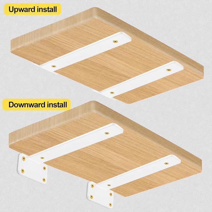 12 Pack - 11 inch White Hidden L Shelf Bracket (1/5 Inch Thicked) Iron Floating Shelf Brackets Rustic Industrial Metal Brackets for Shelf Support
