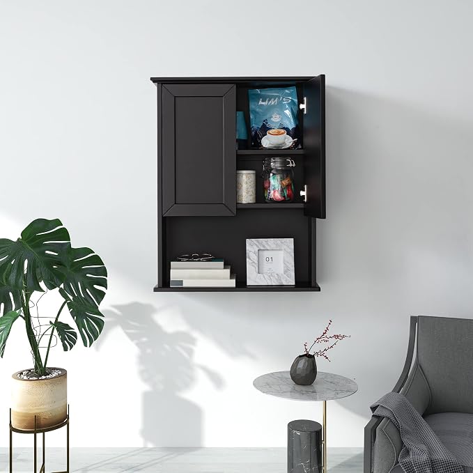 VANIRROR Bathroom Wall Mounted Wood Medicine Cabinet with Adjustable Shelf | 23"x 29" Black Over Toilet Storage Wall Hanging Cabinets for Entryway, Kitchen, Laundry Room