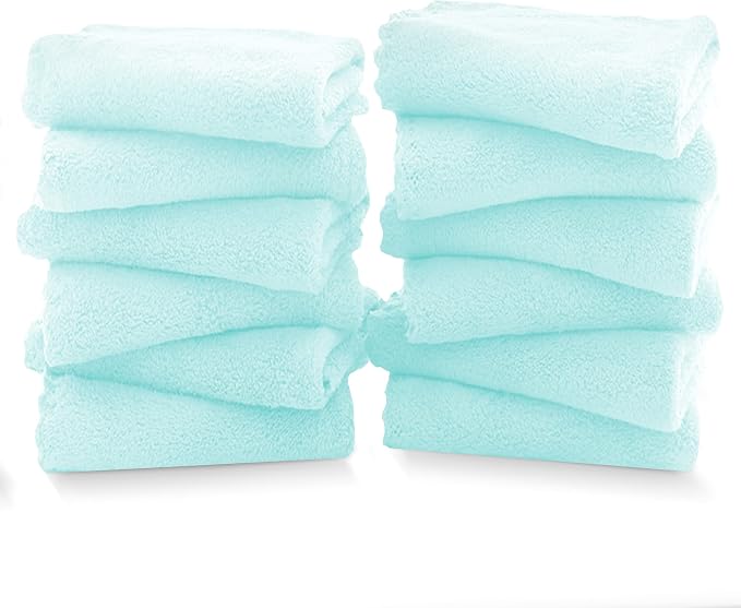 TENSTARS 12 Pack Premium Washcloths Set - Quick Drying- Soft Microfiber Coral Velvet Highly Absorbent Wash Clothes - Multipurpose Use as Bath, Spa, Facial, Fingertip Towel (Frozen Blue)