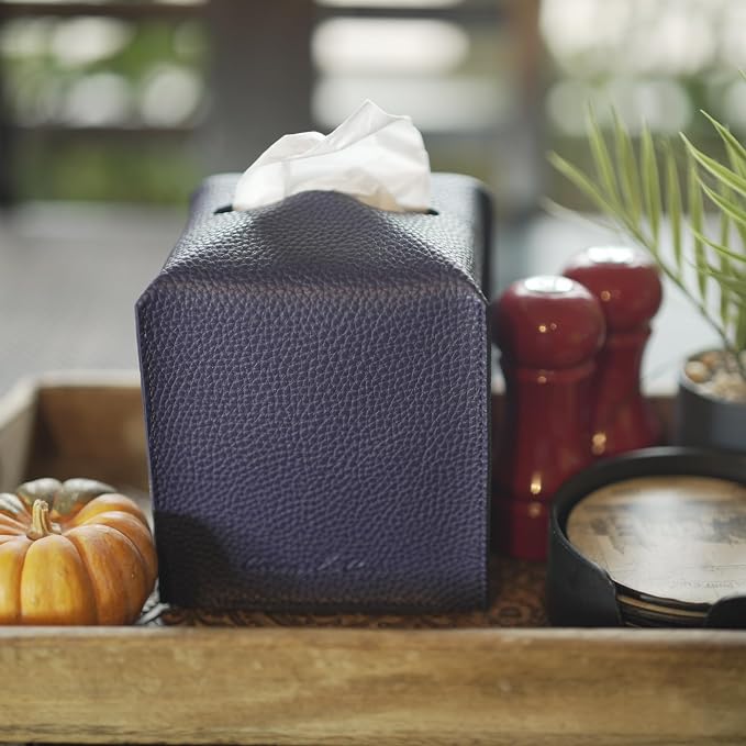 Premium PU Leather Tissue Box Holder - Elegant Hotel-Style Tissue Box Cover for Home, Office & Car Décor, Tissues Cube Organizer for a Natural & Classic Look (Blue)