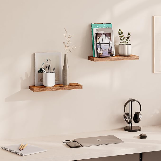 Ballucci Floating Shelf, 2-Pack 16" Rustic Brown Floating Shelves for Wall, Wood Wall Shelf for Living Room, Bedroom, Kitchen, Bathroom Wall Décor, 6" Deep Wall Shelves