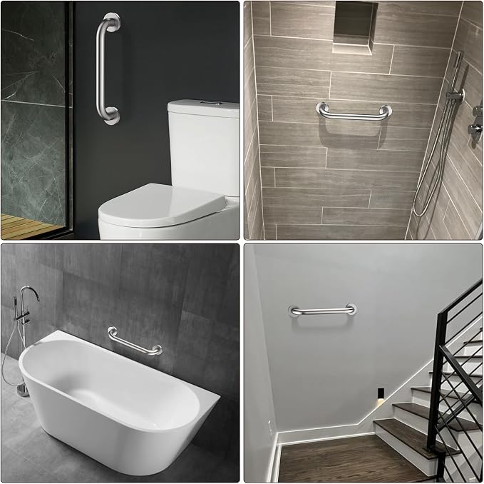 2 Pack 16 Inch Shower Grab Bar 1.25" Diameter, ZUEXT Satin Brushed Nickel Stainless Steel Bathroom Grab Bar, Bath Balance Bar,Safety Hand Rail Support,Handicap Injury Elderly Senior Assist Bath Handle