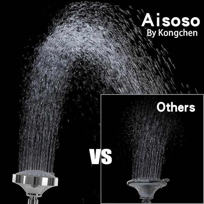 AISOSO High Pressure Rain Shower Head 5 Modes Showerhead 4.1 Inch Chrome | Low Water Pressure Compatible, Powerful Spray Fixed Showerhead for a Relaxing Indoor & Outdoor Shower