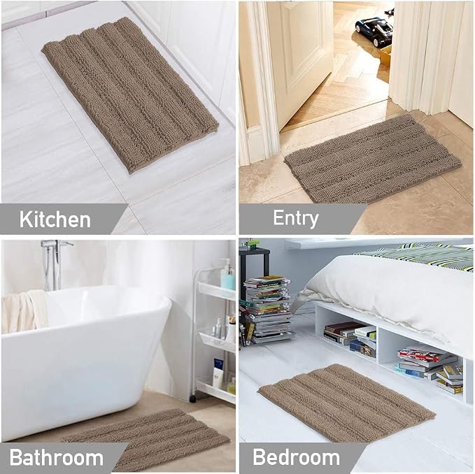 Turquoize Luxury Chenille Bath Rug for Bathroom Rugs Extra Absorbent Bath Mat Non Slip Microfiber Shower Rug for Bathroom Microfiber Shaggy Carpet Rug Size, 17"x 24", Taupe Brown