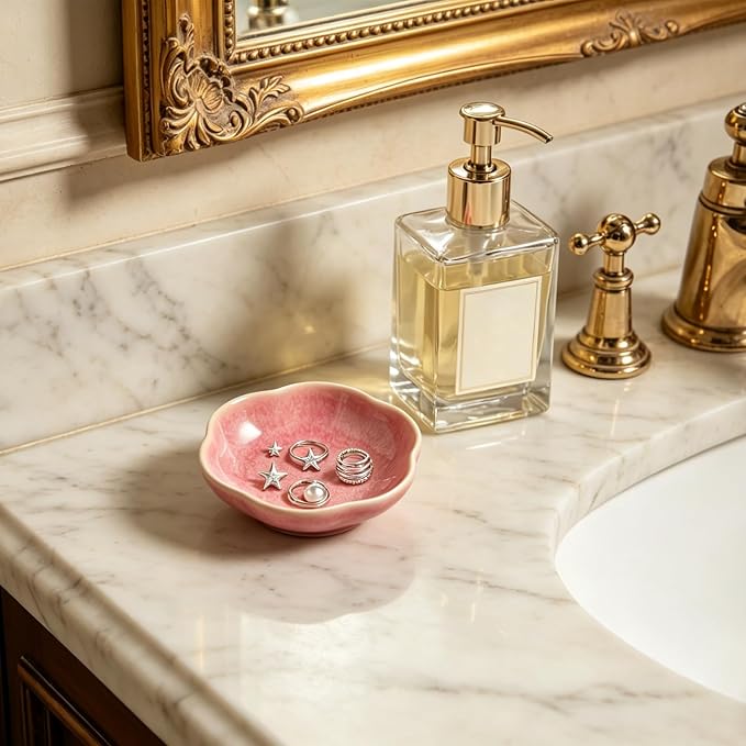 Ceramic Jewelry Tray, Ring Holder Floral Trinket Bowl for Women | Small catchall keeps rings, earrings, keys, and keepsakes visible on vanities or dressers, adding a giftable decor accent