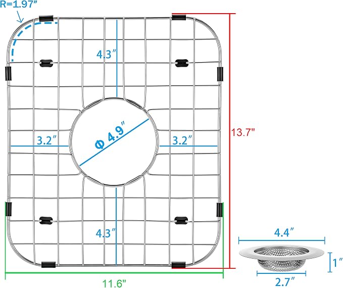 Sink Protectors for Kitchen Sink with Center Drain Hole, 13.7"x11.6", 2Pack | Rust-prevention Sink Rack for Bottom of Sink Stainless Steel Kitchen Sink Bottom Grid with 2pcs Sink Strainers