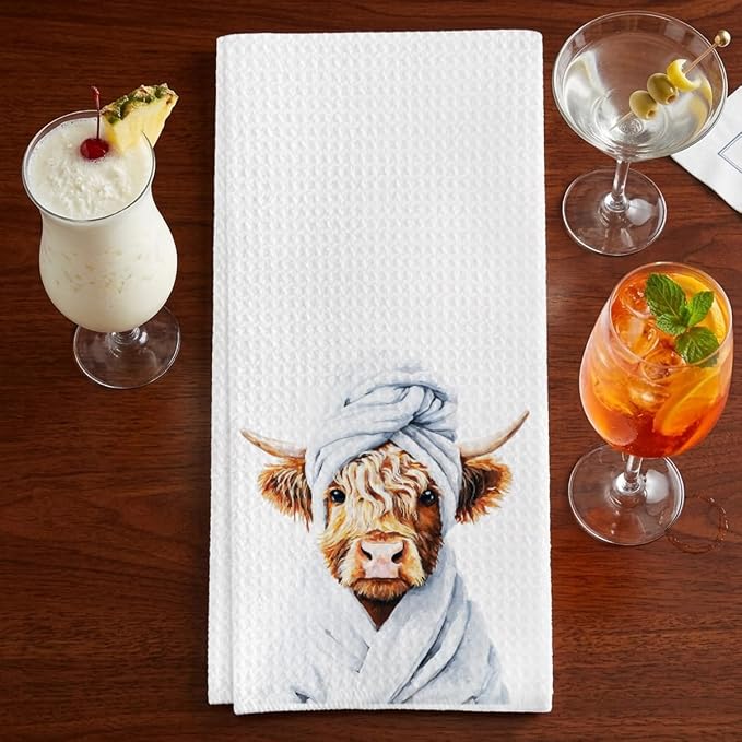 Cow Gifts Decoration Towels for Washroom Toilet, Cow Lover Waffle Weave Bathroom Towels for Farmhouse